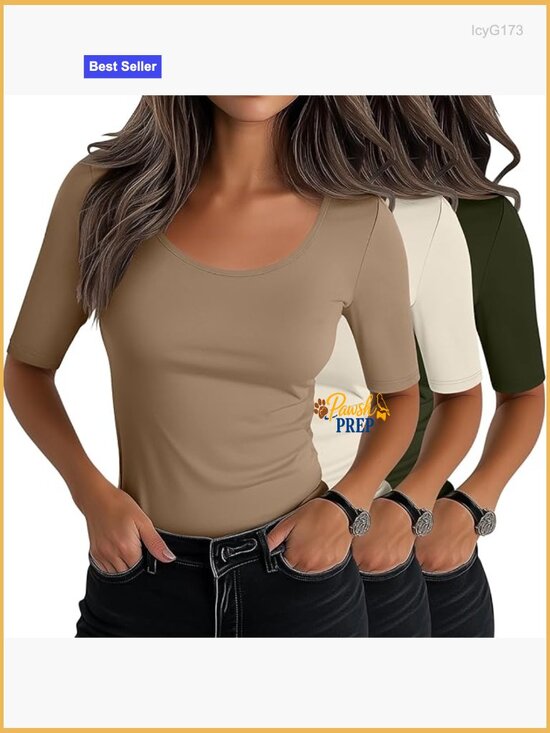 Tops - Slim Fit Scoop Neck Cotton Blend Tees 3 Pack Half Sleeve Casual Tops